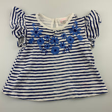 Load image into Gallery viewer, Girls Pumpkin Patch, blue &amp; white stripe cotton top, flowers, EUC, size 00,  
