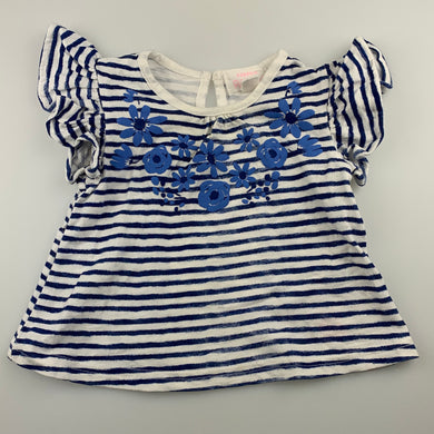 Girls Pumpkin Patch, blue & white stripe cotton top, flowers, EUC, size 00,  