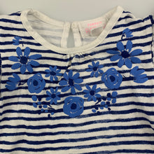 Load image into Gallery viewer, Girls Pumpkin Patch, blue &amp; white stripe cotton top, flowers, EUC, size 00,  