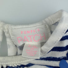 Load image into Gallery viewer, Girls Pumpkin Patch, blue &amp; white stripe cotton top, flowers, EUC, size 00,  