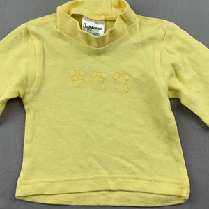 unisex Tuppence, yellow cotton long sleeve top, dogs, GUC, size 0000,  