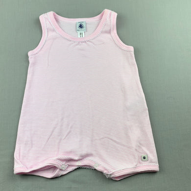 Girls Petit Bateau, pink stripe cotton romper, FUC, size 6 months,  