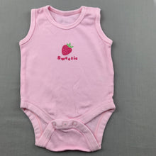 Load image into Gallery viewer, Girls Baby Lamb, pink cotton singletsuit / romper, strawberry, EUC, size 0000,  