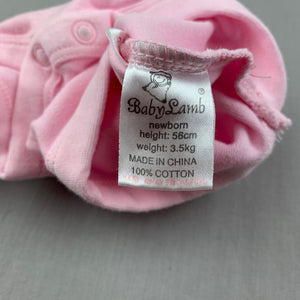 Girls Baby Lamb, pink cotton singletsuit / romper, strawberry, EUC, size 0000,  