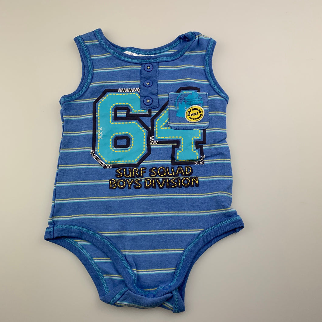 Boys Tiny Little Wonders, blue cotton singletsuit / romper, GUC, size 0,  