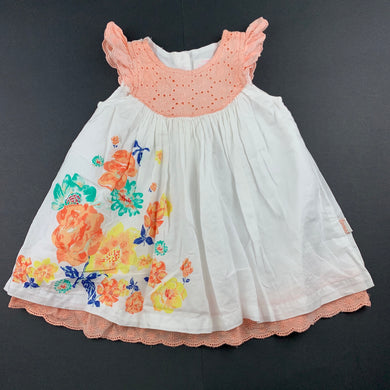 Girls Pumpkin Patch, lined floral cotton party dress, GUC, size 00, L: 37cm