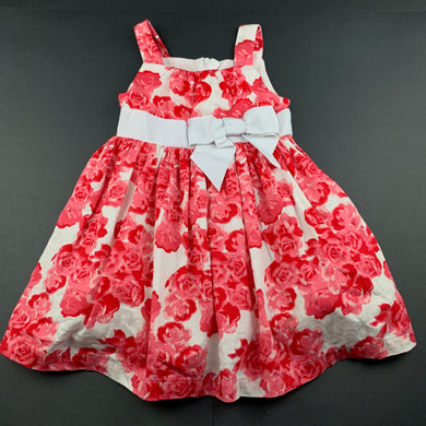 Girls Pumpkin Patch, lined red & white floral cotton party dress, FUC, size 2, L: 51cm