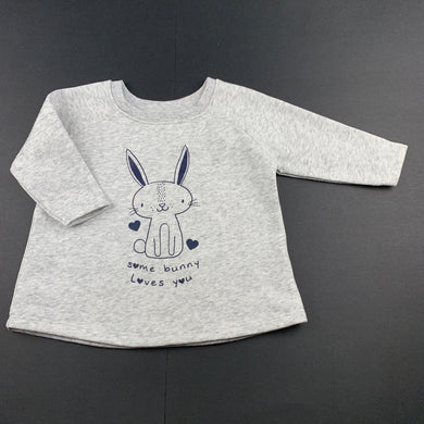 Girls Dymples, grey fleece lined sweater / jumper, rabbit, GUC, size 00,  