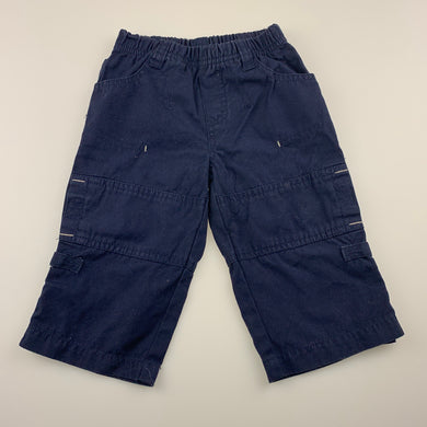 Boys Sprout, navy cotton pants, elasticated, EUC, size 0,  