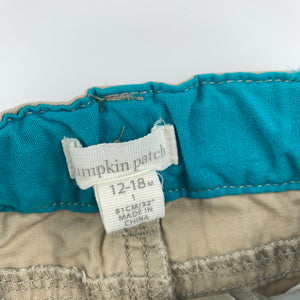 Boys Pumpkin Patch, beige cotton cargo pants, adjustable, Inside leg: 21.5cm, EUC, size 1,  