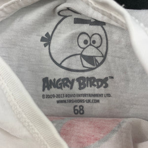 unisex Angry Birds, white cotton t-shirt / top, GUC, size 00,  