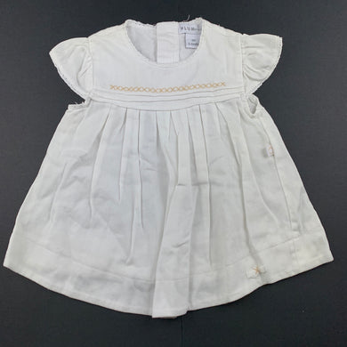 Girls Plum Precious, white cotton dress, FUC, size 00, L: 32cm