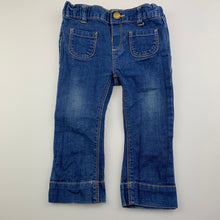 Load image into Gallery viewer, Girls Zara, blue stretch denim jeans, adjustable, Inside leg: 26cm, GUC, size 1,  