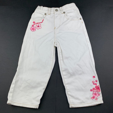Girls Sprout, embroidered white denim pants, adjustable, Inside leg: 32cm, EUC, size 2,  