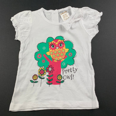 Girls Baby Biz, white cotton t-shirt / top, owl, FUC, size 000,  