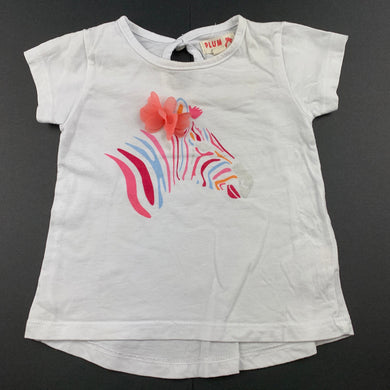 Girls Plum, white cotton t-shirt / top, zebra, FUC, size 00,  