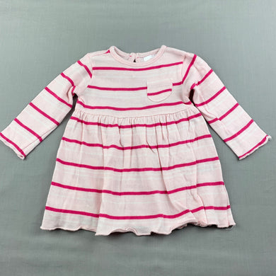 Girls Sprout, pink stripe cotton casual dress, GUC, size 00, L: 33cm