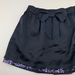 Girls Tape A l'Oeil, lined navy satin feel skirt, elasticated, L: 32cm, GUC, size 8,  