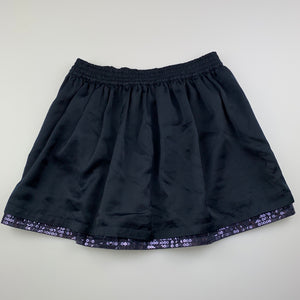 Girls Tape A l'Oeil, lined navy satin feel skirt, elasticated, L: 32cm, GUC, size 8,  