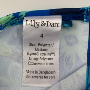 Girls Lily & Dan, blue floral swim top, EUC, size 4,  