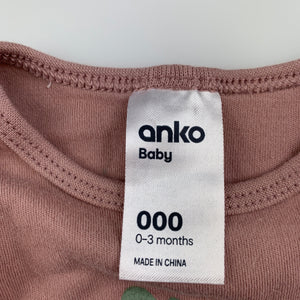 Girls Anko, cotton bodysuit / romper, acorns, GUC, size 000,  