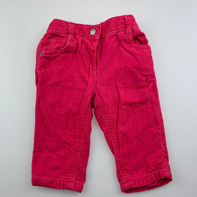 Girls Mothercare, lined corduory cotton pants, elasticated, GUC, size 00,  