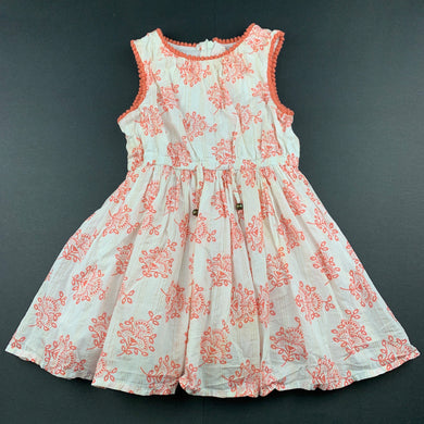Girls Pumpkin Patch, cotton lined floral dress, pom pom trim, FUC, size 1, L: 47cm