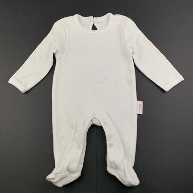 unisex BabyBoxes, white organic cotton romper, EUC, size 000,  