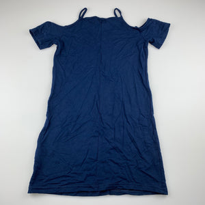 Girls Bardot Junior, navy stretchy open shoulder dress, EUC, size 8, L: 63cm
