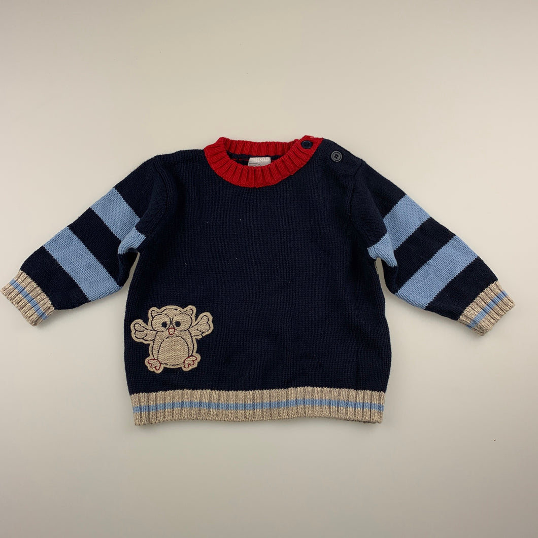 Boys Target, knitted cotton sweater / jumper, owl, EUC, size 00,  