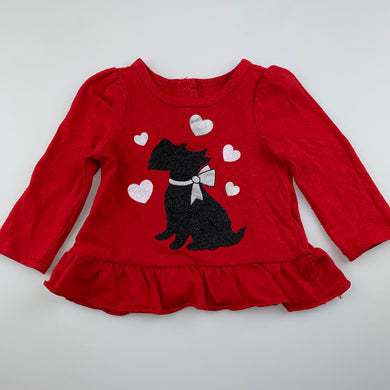 Girls Kids Headquarters, red long sleeve t-shirt / top, dog, FUC, size 00,  