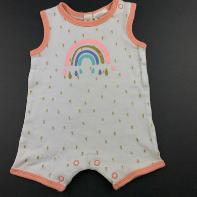 Girls Dymples, white cotton romper, rainbow, GUC, size 0000,  