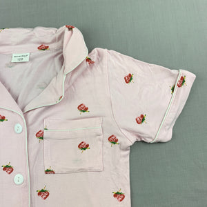 Girls Wanan Wen, pink stretchy pyjama top, strawberries, GUC, size 6,  