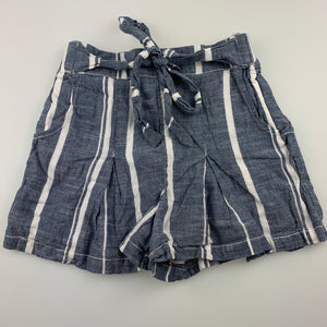 Girls Anko, blue & white stripe cotton shorts, elasticated, GUC, size 8,  