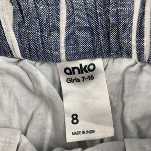 Girls Anko, blue & white stripe cotton shorts, elasticated, GUC, size 8,  