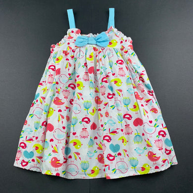 Girls Sprout, lightweight cotton summer dress, birds, GUC, size 1, L: 45cm