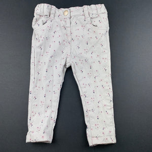 Girls Anko, floral stretch cotton pants, adjustable, EUC, size 00,  