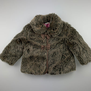 Girls Jack & Milly, soft feel faux fur zip up jacket / coat, EUC, size 1,  
