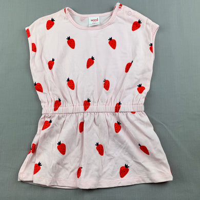 Girls Seed, pink cotton top, strawberries, L: 36cm, GUC, size 0,  