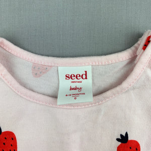 Girls Seed, pink cotton top, strawberries, L: 36cm, GUC, size 0,  