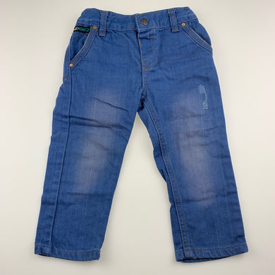 Boys Mango, blue cotton casual pants, elasticated, Inside leg: 30.5cm, GUC, size 2,  