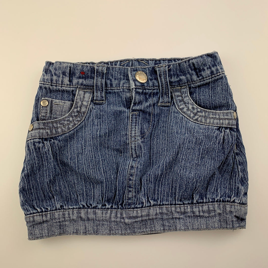 Girls Target, blue stretch denim skirt, adjustable, L: 21cm, GUC, size 2,  