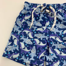 Load image into Gallery viewer, Boys Baby Berry, lightweight board shorts, elasticated, sharks, FUC, size 00,  