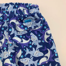 Load image into Gallery viewer, Boys Baby Berry, lightweight board shorts, elasticated, sharks, FUC, size 00,  