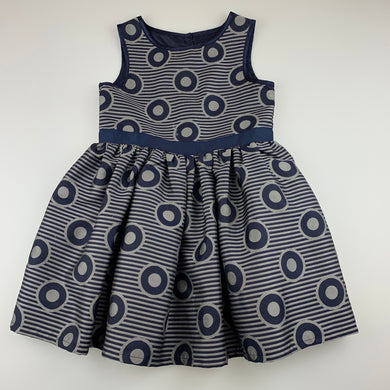 Girls Origami, lined navy & grey party dress, mark front centre, FUC, size 3, L: 54cm