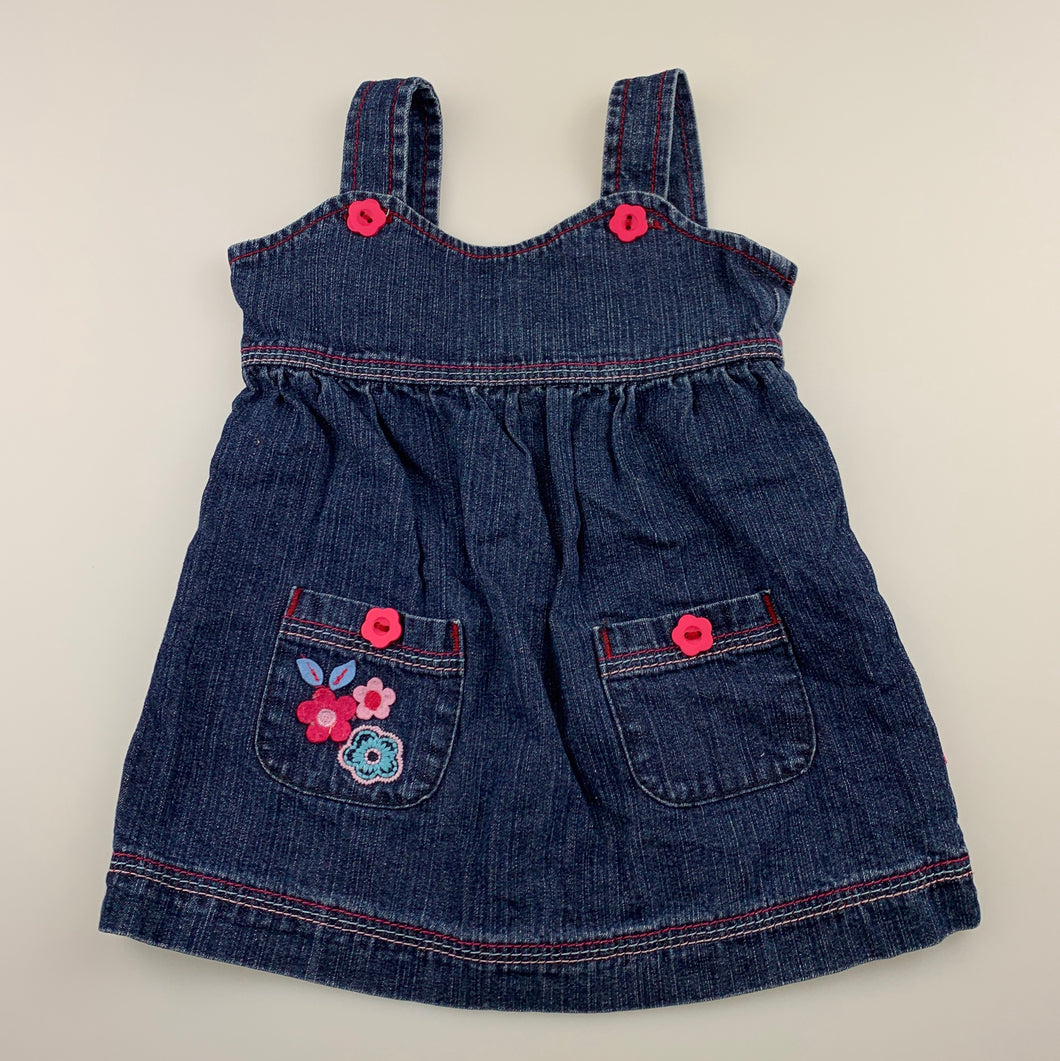 Girls Pumpkin Patch, blue denim overalls dress, GUC, size 0, L: 40cm