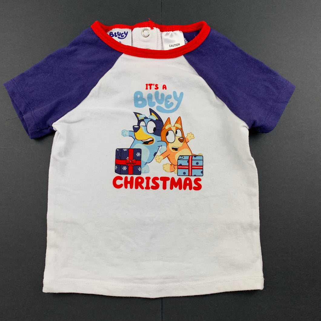 unisex Bluey, stretchy Christmas t-shirt / top, GUC, size 00,  