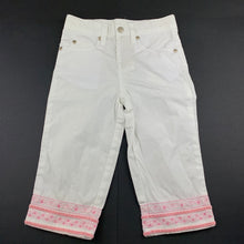 Load image into Gallery viewer, Girls Now, embroidered cropped cotton pants, adjustable, Inside leg: 29cm, GUC, size 4,  