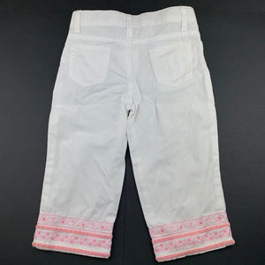 Girls Now, embroidered cropped cotton pants, adjustable, Inside leg: 29cm, GUC, size 4,  