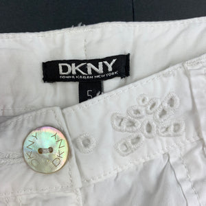 Girls DKNY, white lightweight cotton pants, adjustable, Inside leg: 46cm, EUC, size 5,  